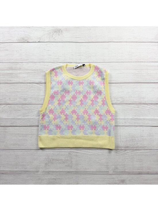 Zara Other - Zara Girls Sweater Vest Pastel Knit Sleeveless Pullover Yellow Trim M